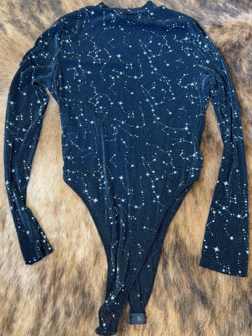 SHEIN Black Star Long-Sleeve Stretchy Mesh Bodysuit